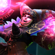 A space witch holding a large scepter cackles as dark energy emanates from her hand.